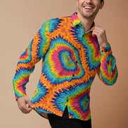 Psychedelic Rainbow Spiral Tie-Dye Shirt, Groovy Vibrant Button-Down - Aesthetic Rebellion