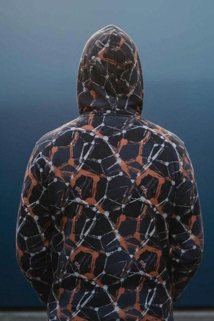 Cyberpunk Network Splatter Art Hoodie - Dark Grunge Techwear Pullover for Futuristic Streetwear by Aesthetic Rebellion
