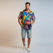 Trippy Tropics Vaporwave Hawaiian Shirt - Vibrational Vector AOP Button-Up for Cyber-Vacation & Festivals by Aesthetic Rebellion