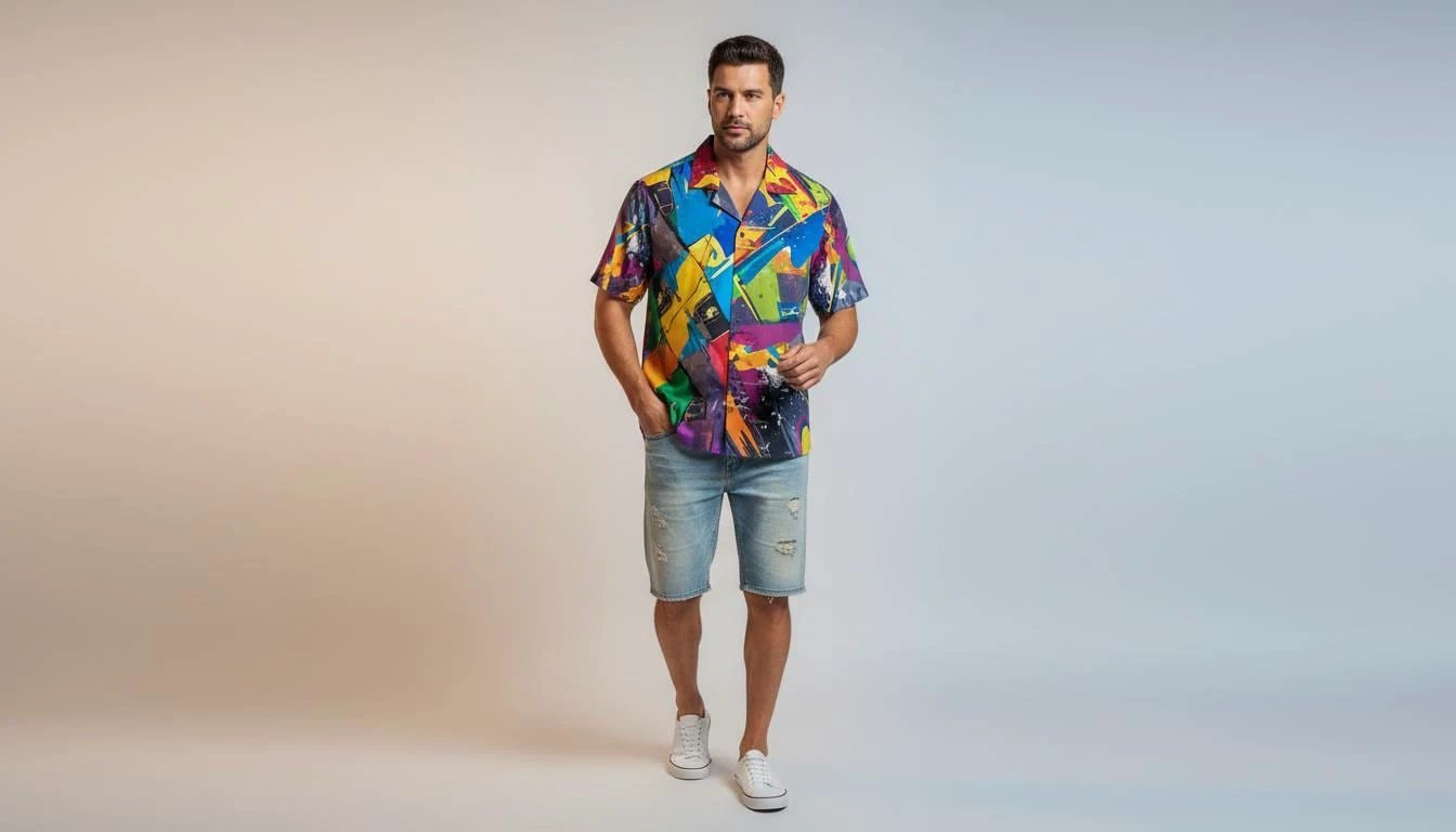 Trippy Tropics Vaporwave Hawaiian Shirt - Vibrational Vector AOP Button-Up for Cyber-Vacation & Festivals by Aesthetic Rebellion