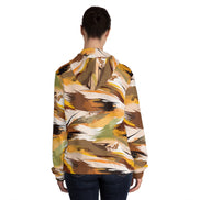 Maximalist Fall Zip Hoodie for Aesthetic Dressers — Abstract Autumn Brushstroke AOP, Earthy Statement Outerwear, Cozy Art-Forward Streetwear, Women's Bold Print Zip-Up