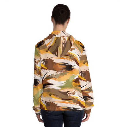 Maximalist Fall Zip Hoodie for Aesthetic Dressers — Abstract Autumn Brushstroke AOP, Earthy Statement Outerwear, Cozy Art-Forward Streetwear, Women's Bold Print Zip-Up