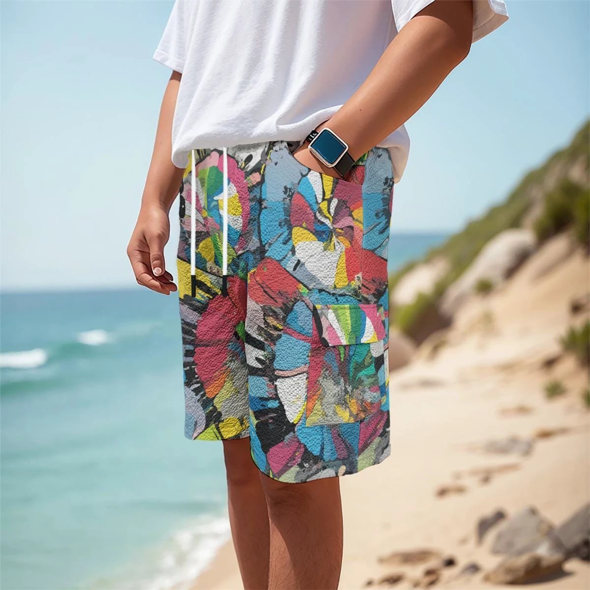 Color Wheel Men's Cargo Shorts, Tactical Abstract Wearable Art, Vibrant Maximalist Streetwear by Aesthetic Rebellion