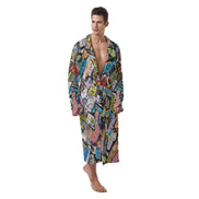 Bold Graffiti Tag Collage Bathrobe - Dark All Over Print Kimono Robe Neon Street Art - Aesthetic Rebellion
