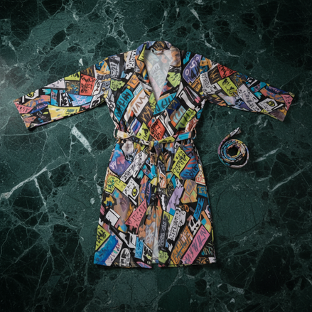 Graffiti Tag Kimono Robe — Neon Street Art AOP, Fur-Lined Duster | Aesthetic Rebellion