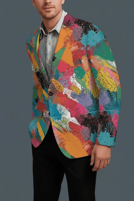 "Abstract Revolutionaire" All-Over Print Two-Button Suit — Sublimation Statement Blazer by Aesthetic Rebellion