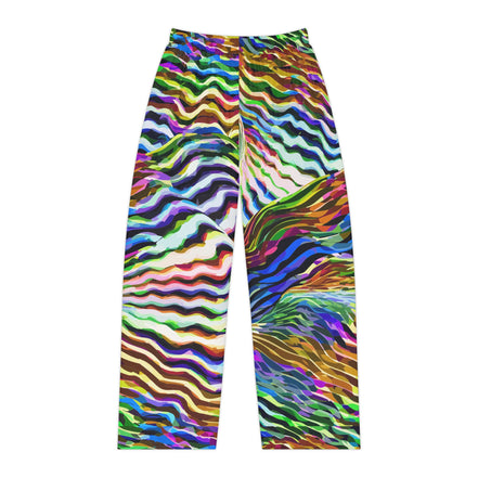 Wavy Stripe Pajama Pants for Vibrant Sleepwear Collectors — Jewel-Tone AOP Brushed Polyester, Elastic Waist Cozy Lounge, Women's Assembled in USA, Bold Lazy Day Bottoms