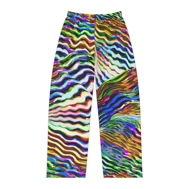 Wavy Stripe Pajama Pants for Vibrant Sleepwear Collectors — Jewel-Tone AOP Brushed Polyester, Elastic Waist Cozy Lounge, Women's Assembled in USA, Bold Lazy Day Bottoms