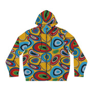 Psychedelic Eye AOP Zip-Up Hoodie for Weirdcore and Indie Sleaze Dressers — Maximalist Retro 70s Dopamine Dressing Festival Jacket, Abstract Art Statement Streetwear