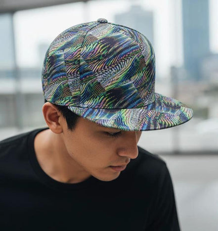 Abstract Fractal Art Flat Brim Cap • Maximalist Streetwear Snapback by Aesthetic Rebellion