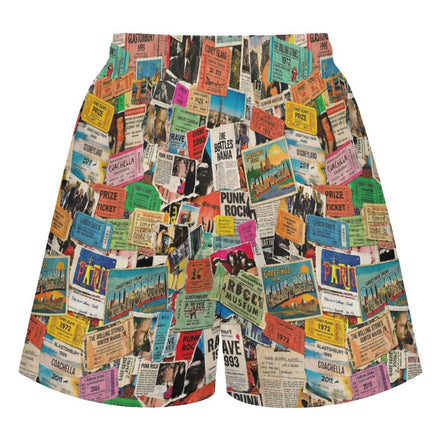 Maximalist Lounge Shorts for WFH Self-Expressers — Ticket Nation AOP Sleep Shorts, Aesthetic Pajama Wear, Inclusive Plus Size Loungewear, Statement Sleepwear, Women's Bold Print
