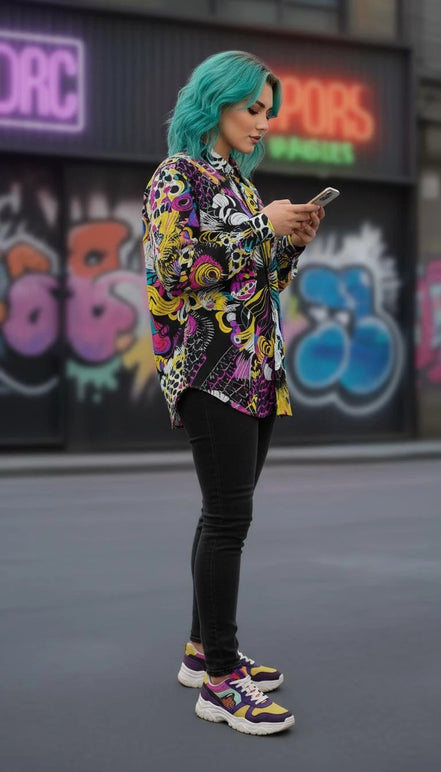 Dark Knight Maximalist Cotton Poplin Shirt - Edgy Goth-Inspired Button Down for Alt-Professionals & Musicians by Aesthetic Rebellion