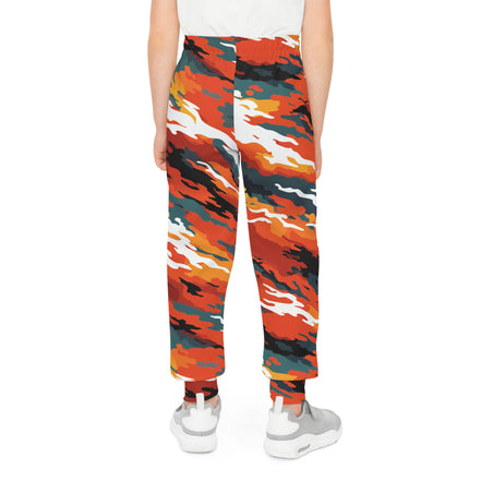 Youth Camo Joggers — Bold Orange All-Over Print Sweatpants for Kids
