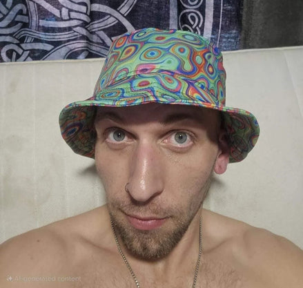 Alligator Bites Neon Geometric Bucket Hat - Edgy Psychedelic Rave Hat for Dubstep & Alt-Fashion by Aesthetic Rebellion