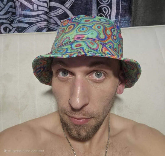 Alligator Bites Neon Geometric Bucket Hat - Edgy Psychedelic Rave Hat for Dubstep & Alt-Fashion by Aesthetic Rebellion