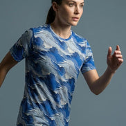 Modern Blue Geometric Wave T-Shirt Inspired by Seigaiha Art - Aesthetic Rebellion