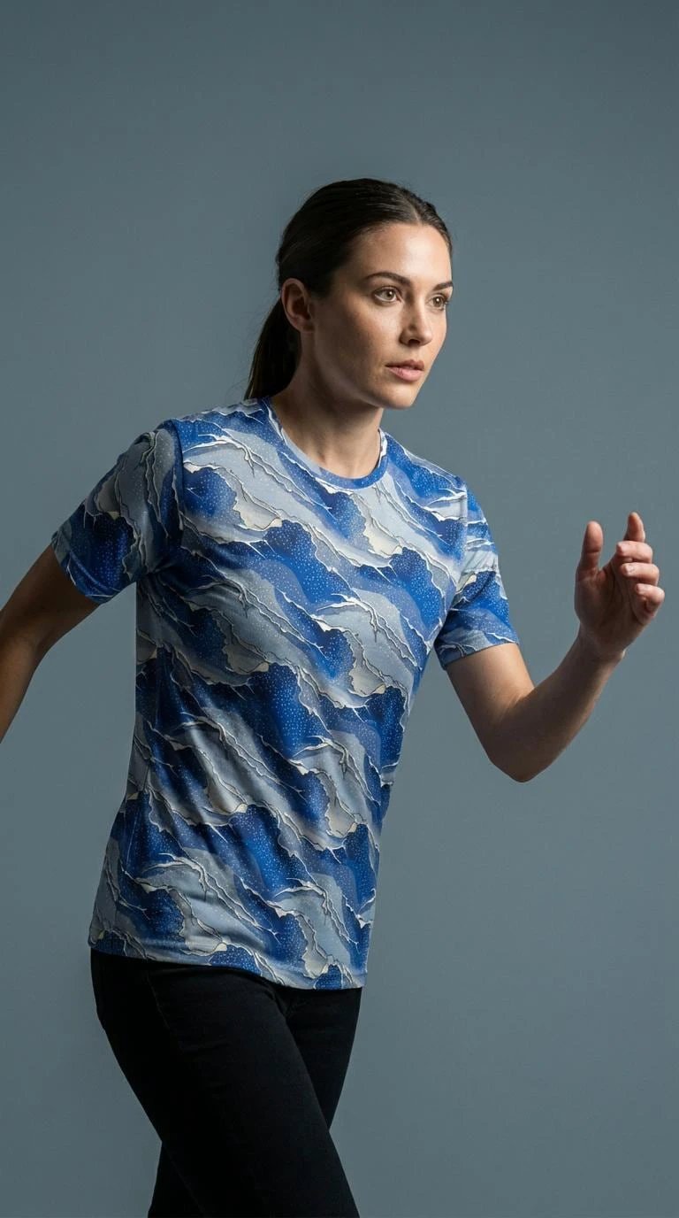 Modern Blue Geometric Wave T-Shirt Inspired by Seigaiha Art - Aesthetic Rebellion