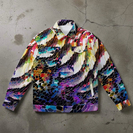 Rainbow Mosaic Shattered Glass Jacket - Primal Print Psychedelic Art Coat for Festival Headliners by Aesthetic Rebellion