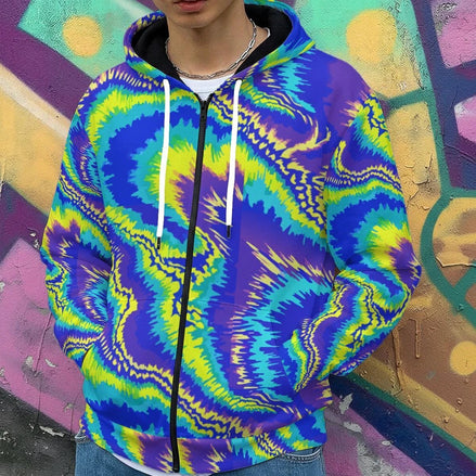 Vibrant Psychedelic Swirl Winter Jacket - Fur-Lined 320 GSM Ultra-Warm Streetwear Hoodie by Aesthetic Rebellion