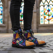 Retro Geometric Abstract Women's Boots - Vibrant Fall Winter Footwear for Creative Style by Aesthetic Rebellion