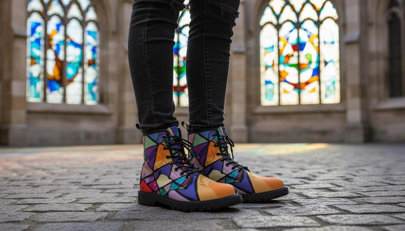 Retro Geometric Abstract Women's Boots - Vibrant Fall Winter Footwear for Creative Style by Aesthetic Rebellion