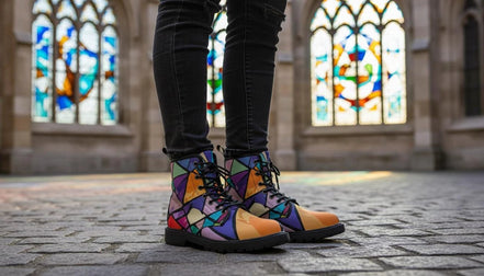 Retro Geometric Abstract Women's Boots - Vibrant Fall Winter Footwear for Creative Style by Aesthetic Rebellion