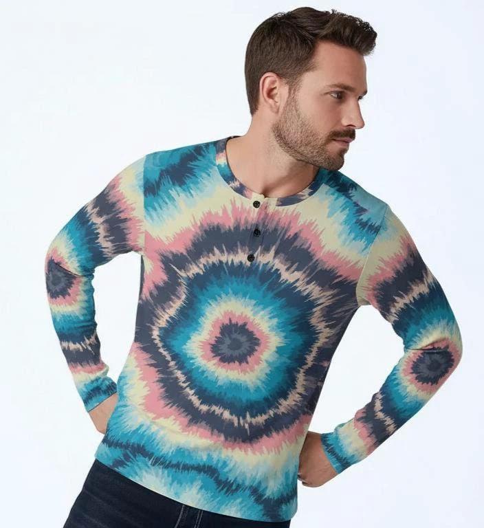 Men's Spiral Tie Dye Henley – Psychedelic Festival Streetwear Top by Aesthetic Rebellion