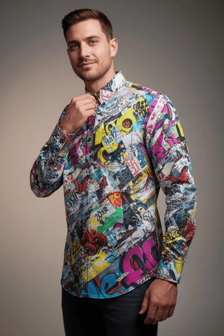 Artistic Print Men's Cotton Shirt - Long Sleeve Button Down by Aesthetic Rebellion