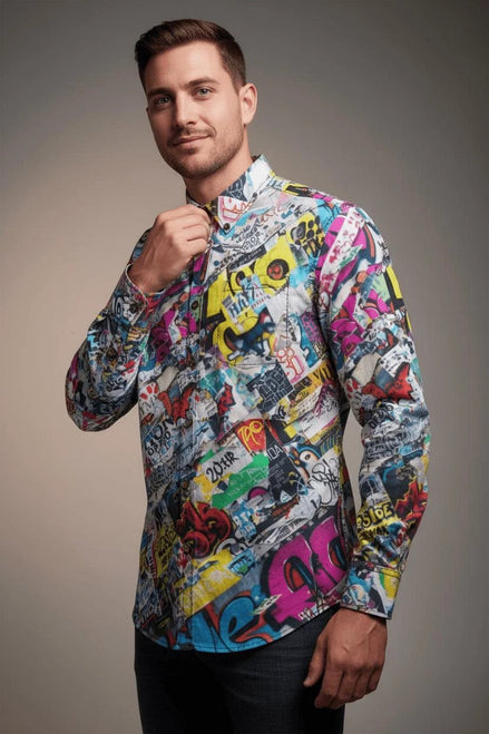 Artistic Print Men's Cotton Shirt - Long Sleeve Button Down by Aesthetic Rebellion
