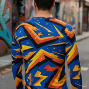 Men's Lightning Henley Shirt – Maximalist Cyberpunk Streetwear by Aesthetic Rebellion