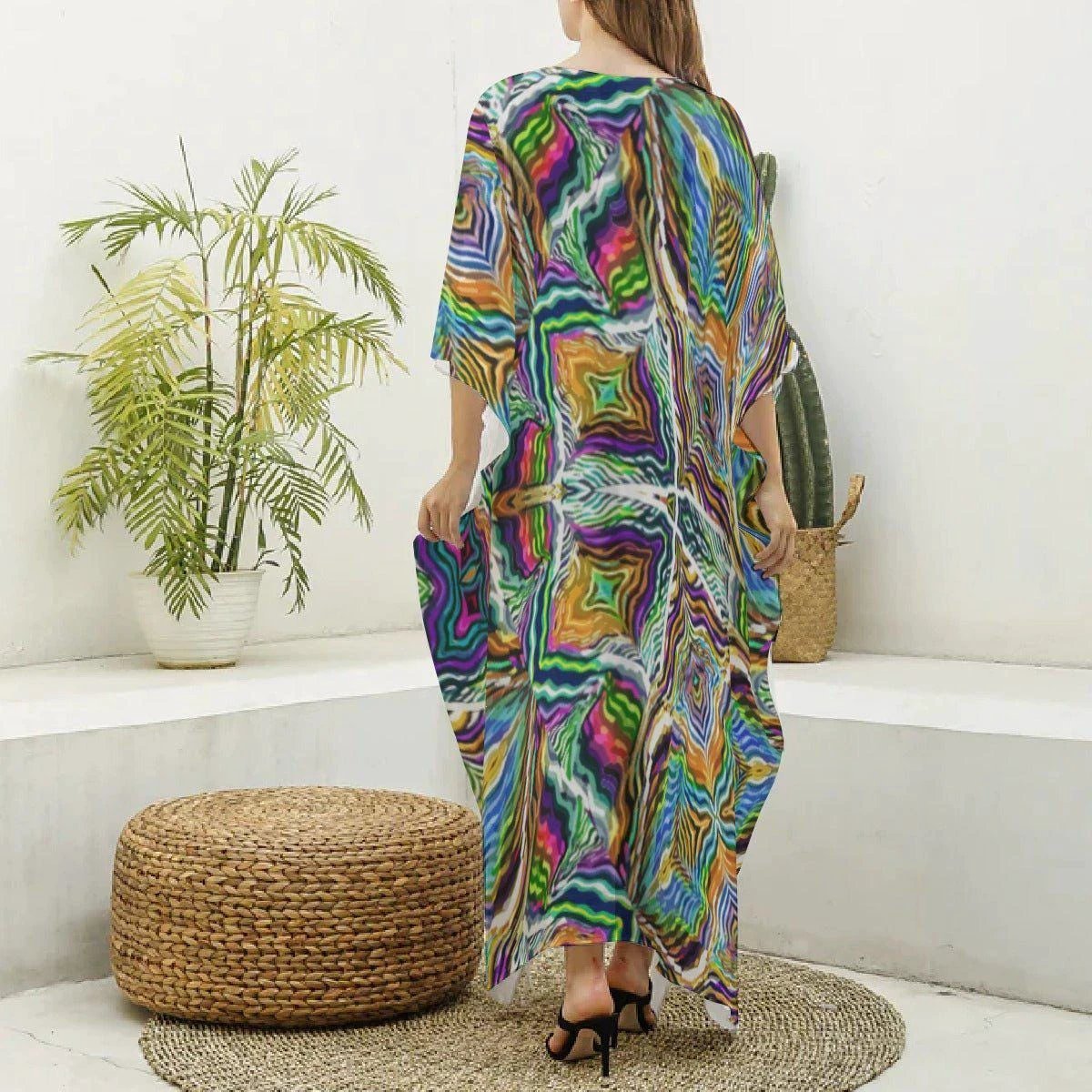 Sacred Geometry Silk Kaftan - Psychedelic Bohemian Goddess Robe for Wellness Retreats & Luxury Lounging by Aesthetic Rebellion