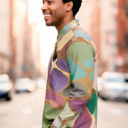 Emerald Shards Cotton Poplin Dress Shirt - Luxury Geometric Button-Down for Modern Men by Aesthetic Rebellion