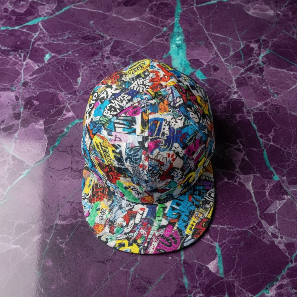 Graffiti Newspaper Collage Snapback Hat | Urban Street Art AOP Flat Brim Cap for Streetwear & Skate | Aesthetic Rebellion