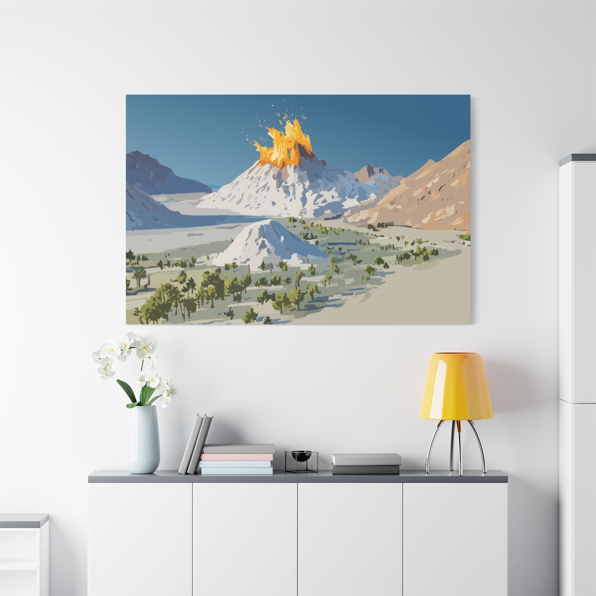 Tropical Volcano Eruption Canvas Print for Nature-Obsessed Interiors — Island Adventure Wall Art, FSC-Certified Matte Stretched Canvas, Home Decor Gift for Wanderlust Collectors