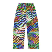 Wavy Stripe Pajama Pants for Vibrant Sleepwear Collectors — Jewel-Tone AOP Brushed Polyester, Elastic Waist Cozy Lounge, Women's Assembled in USA, Bold Lazy Day Bottoms