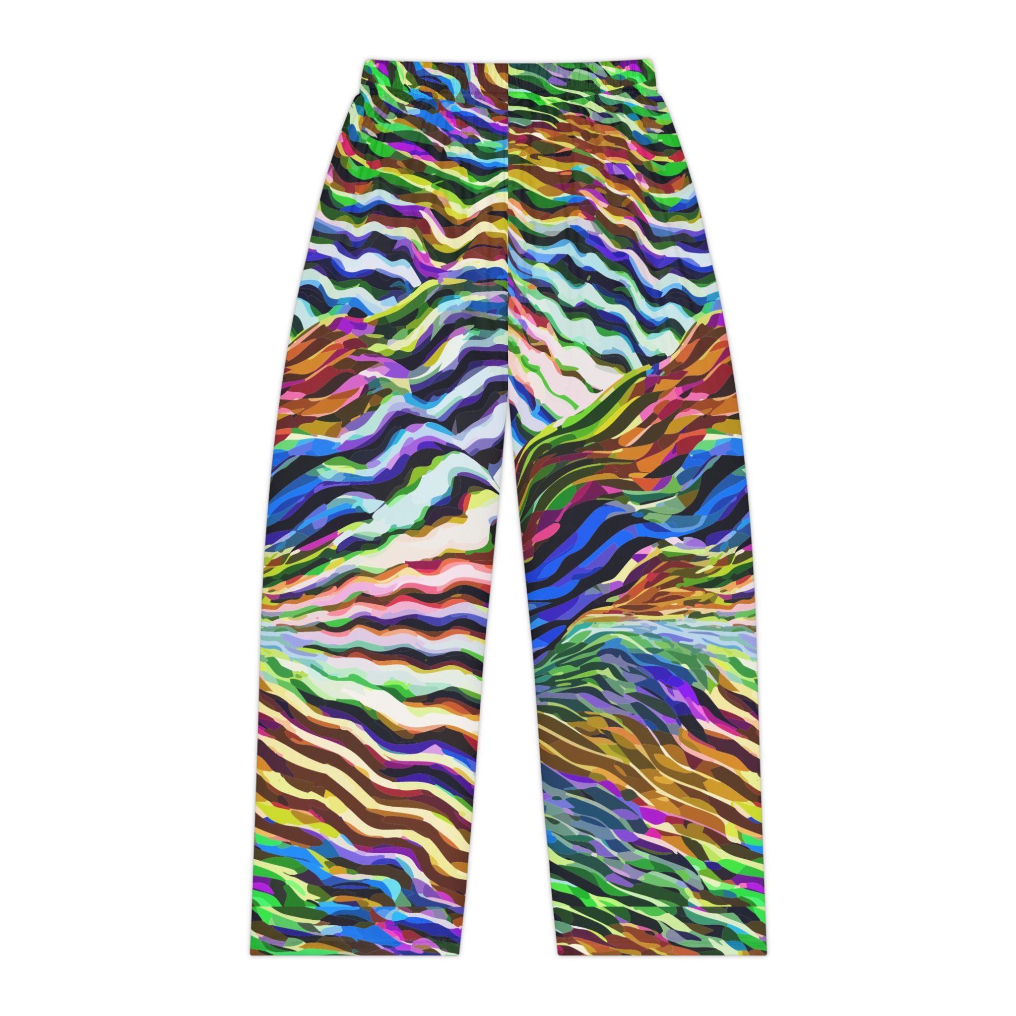 Wavy Stripe Pajama Pants for Vibrant Sleepwear Collectors — Jewel-Tone AOP Brushed Polyester, Elastic Waist Cozy Lounge, Women's Assembled in USA, Bold Lazy Day Bottoms