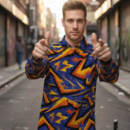 Geometric Glitch Art Button Down Shirt | 90s Arcade Streetwear by Aesthetic Rebellion