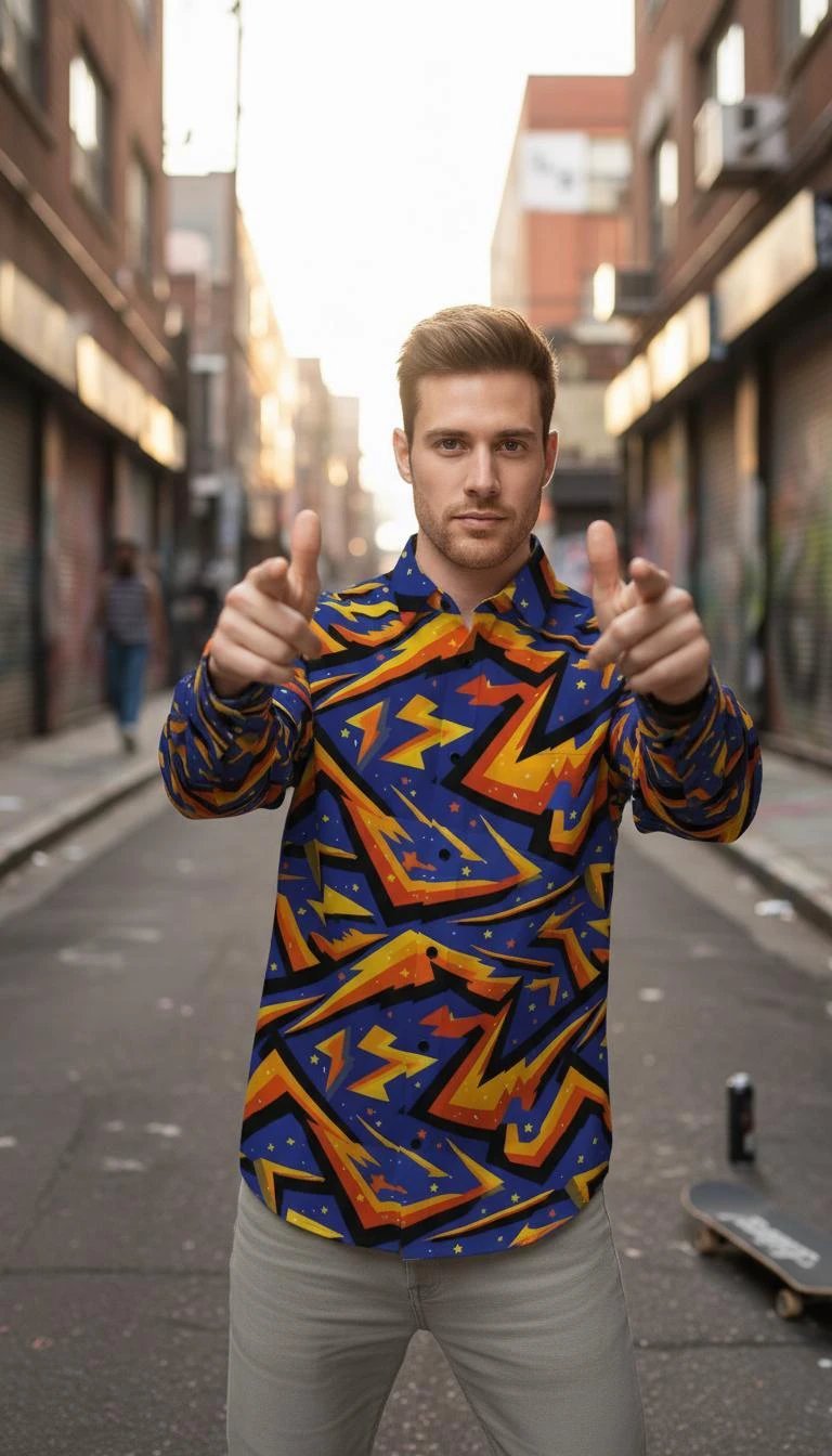 Geometric Glitch Art Button Down Shirt | 90s Arcade Streetwear by Aesthetic Rebellion