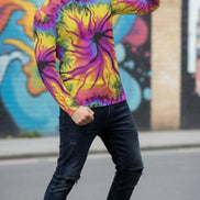 Cyber-Marble Men's Henley – Liquid Glitch Streetwear Top – Maximalist Long Sleeve Art Shirt by Aesthetic Rebellion