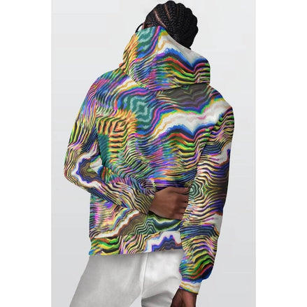 Vibrant Glitch Graphic Pullover Hoodie - Men's Abstract Art Sweatshirt for Tech-Creatives by Aesthetic Rebellion