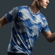 Modern Blue Geometric Wave T-Shirt Inspired by Seigaiha Art - Aesthetic Rebellion