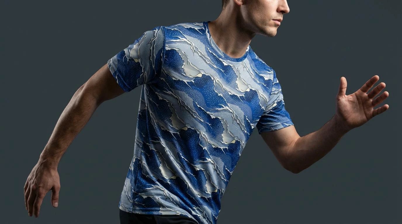 Modern Blue Geometric Wave T-Shirt Inspired by Seigaiha Art - Aesthetic Rebellion