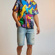 Trippy Tropics Vaporwave Hawaiian Shirt - Vibrational Vector AOP Button-Up for Cyber-Vacation & Festivals by Aesthetic Rebellion