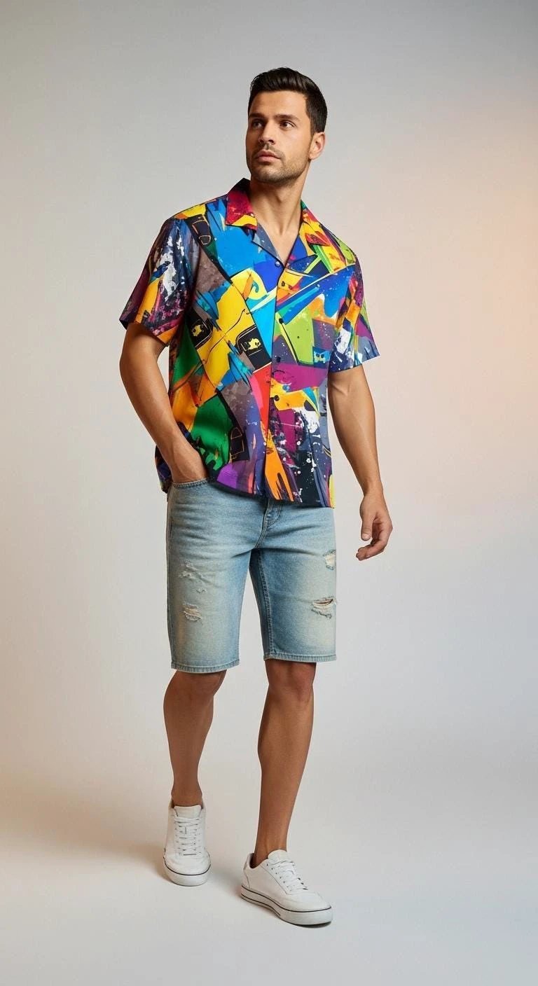 Trippy Tropics Vaporwave Hawaiian Shirt - Vibrational Vector AOP Button-Up for Cyber-Vacation & Festivals by Aesthetic Rebellion