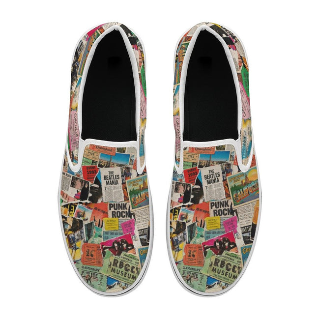 Maximalist Slip-On Shoes for Art-First Dressers — Multipass AOP Canvas Sneakers, Wearable Art Footwear, Unisex Statement Shoes, Streetwear Slip-Ons