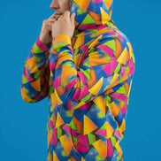 Vibrant Geometric Triangle Print Hoodie - Bold Maximalist Streetwear Pullover for Rave Style by Aesthetic Rebellion