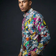 Graffiti Print Cotton Poplin Shirt - Antibacterial Designer Workwear for Creative Directors & Urban Stylists by Aesthetic Rebellion