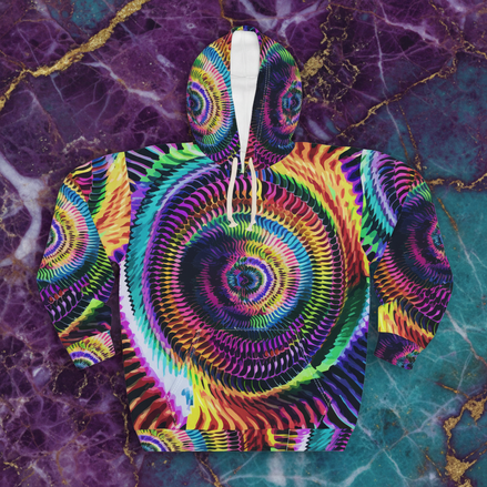 Psychedelic Kaleidoscope Hoodie | Festival Rave Wear - Oversized Abstract Spiral Pullover | Aesthetic Rebellion