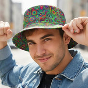Alligator Bites Neon Geometric Bucket Hat - Edgy Psychedelic Rave Hat for Dubstep & Alt-Fashion by Aesthetic Rebellion
