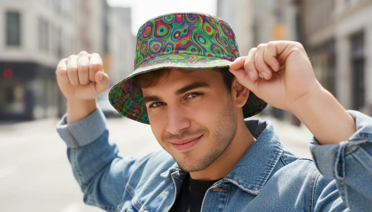 Alligator Bites Neon Geometric Bucket Hat - Edgy Psychedelic Rave Hat for Dubstep & Alt-Fashion by Aesthetic Rebellion